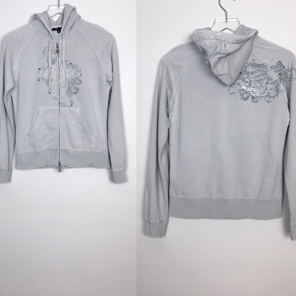 BCBGMaxAzria Grey Embellished Hoodie Pocket Size M